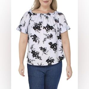 Michael Kors Blooming Bouquet Off The Shoulder Blouse Lavender Mist Plus Size 0X